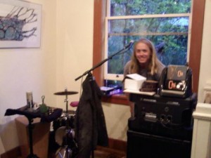 Setting up on about the smallest stage ever at Linnaea's. Might have to play through the window in back! Setting up on about the smallest stage ever at Linnaea's. Might have to play through the window in back!