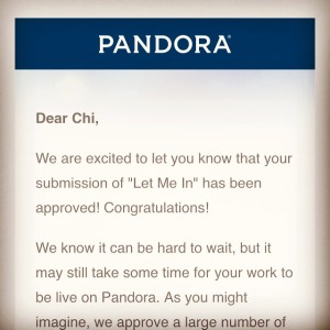So fired up to announce that Pandora Radio has approved my recent album, 'Let Me In', for their streaming catalog.