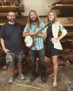 Sharing a few laughs with inventor / designer Chad Kopotic and Jamie Deering in the Wood Room at Deering Banjo Co.